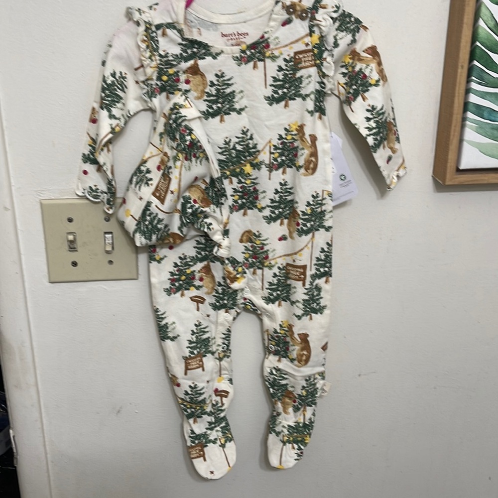 Burt’s Bees Baby Sleeper Sz 3/6M Ugly Christmas Sweater Print Holiday NEW